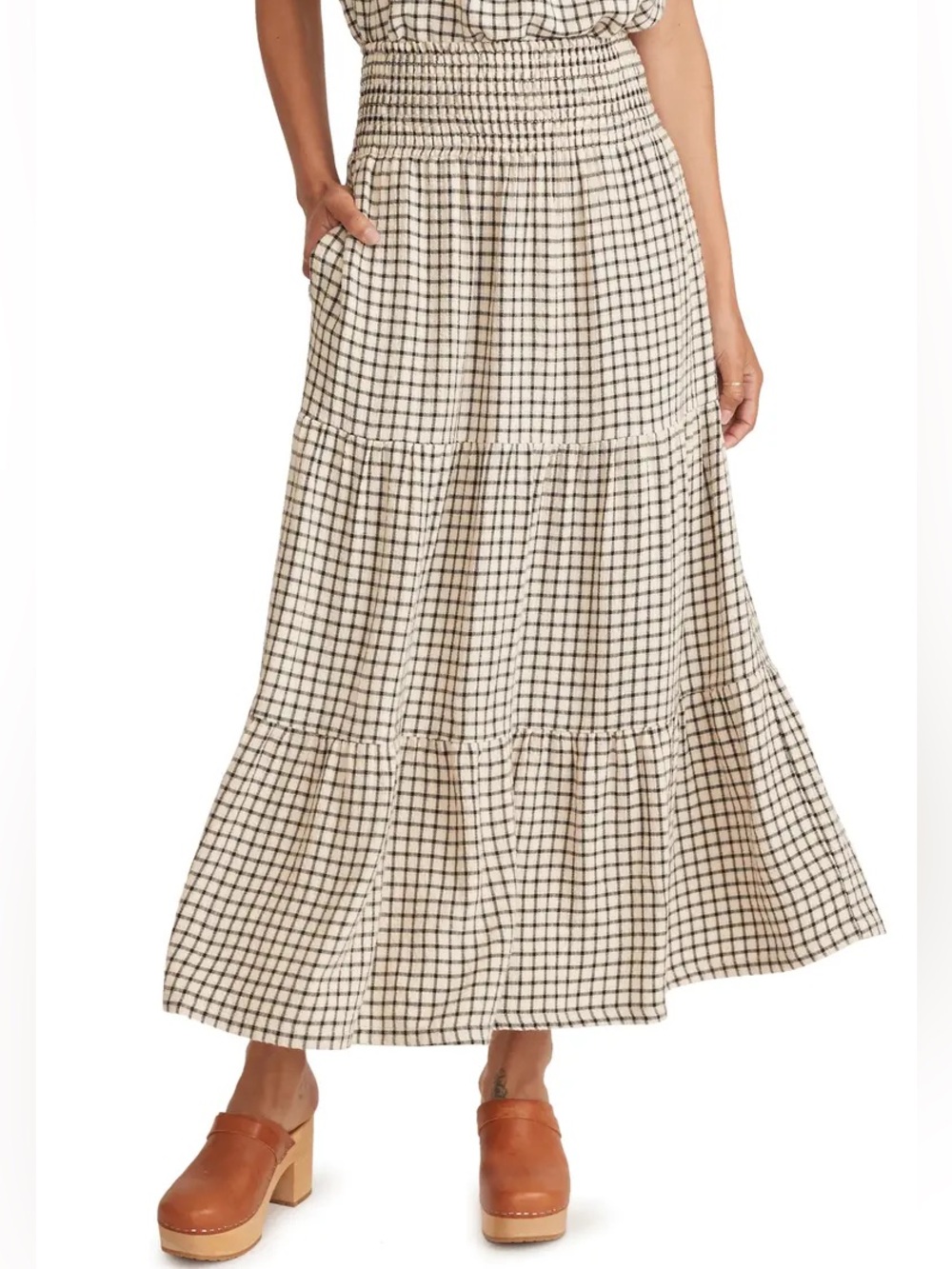 Marine Layer Chloe Windowpane Smocked Maxi Skirt